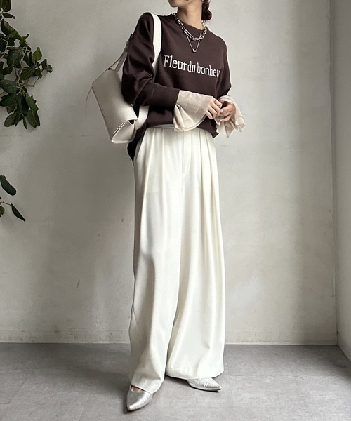 DouDou(ドゥドゥ)の「チュール袖フレアTEE(Tシャツ/カットソー・レディース・オフホワイト/ブラック/ベージュ・FREE)」の5枚目の写真