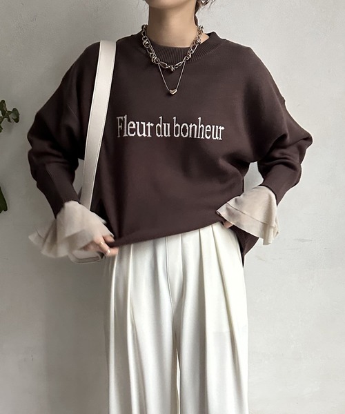 DouDou(ドゥドゥ)の「チュール袖フレアTEE(Tシャツ/カットソー・レディース・オフホワイト/ブラック/ベージュ・FREE)」の7枚目の写真