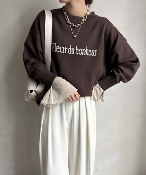 DouDou(ドゥドゥ)の「チュール袖フレアTEE(Tシャツ/カットソー・レディース・オフホワイト/ブラック/ベージュ・FREE)」の9枚目の写真