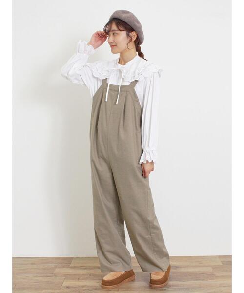 Samansa Mos2(サマンサ モスモス)の「ウール混タックサロペット(サロペット/オーバーオール・レディース・ブラック/キナリ/チャコールグレー/ベージュ・F)」の4枚目の写真