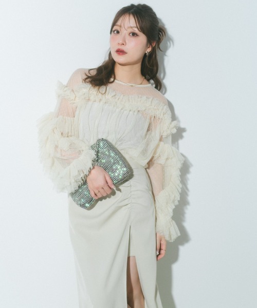 ECREL（エクレール）の「フリルヘムスリットスカパン（スカート・レディース・アイボリー/グレー・FREE）」の4枚目の写真