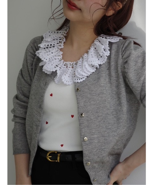 jumelle（ジュメロ）の「【ゴールドボタン】daily cardigan（カーディガン/ボレロ・レディース・グレー/ピンク/レッド・MEDIUM）」の2枚目の写真