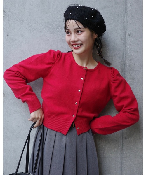 jumelle（ジュメロ）の「【ゴールドボタン】daily cardigan（カーディガン/ボレロ・レディース・グレー/ピンク/レッド・MEDIUM）」の5枚目の写真