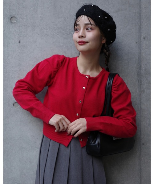 jumelle（ジュメロ）の「【ゴールドボタン】daily cardigan（カーディガン/ボレロ・レディース・グレー/ピンク/レッド・MEDIUM）」の4枚目の写真