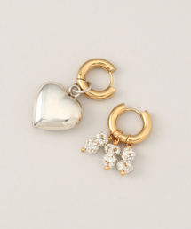 【TIMELESS PEARLY/タイムレスパーリー】Silver heart and cr:ピアス(両耳用)