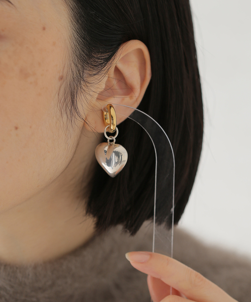 TIMELESS PEARLY/タイムレスパーリー】Silver heart and cr：ピアス