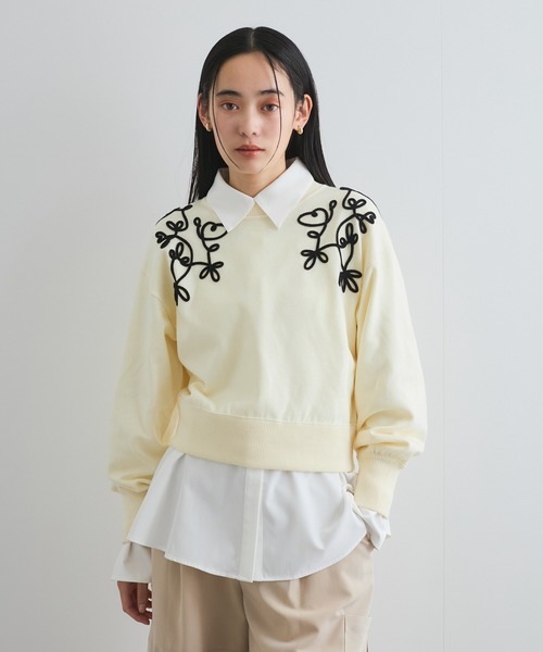 VIS（ビス）の「リーフコード刺繍ニットプルオーバー（ニット/セーター・レディース・ホワイト/ライトグレー/ネイビー・FREE）」の16枚目の写真