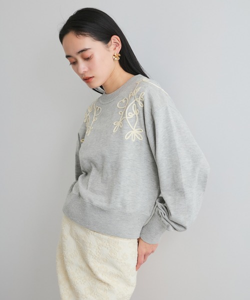 VIS（ビス）の「リーフコード刺繍ニットプルオーバー（ニット/セーター・レディース・ホワイト/ライトグレー/ネイビー・FREE）」の4枚目の写真