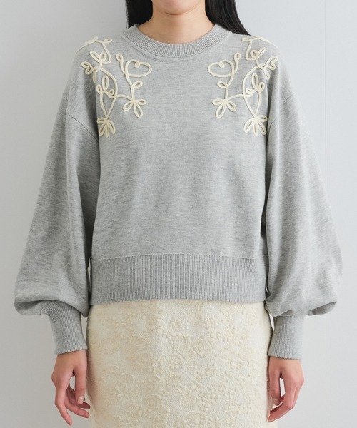 VIS（ビス）の「リーフコード刺繍ニットプルオーバー（ニット/セーター・レディース・ホワイト/ライトグレー/ネイビー・FREE）」の6枚目の写真