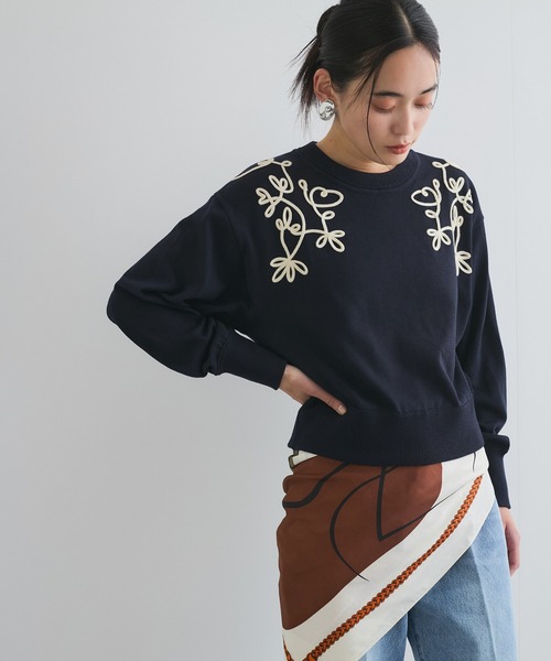 VIS（ビス）の「リーフコード刺繍ニットプルオーバー（ニット/セーター・レディース・ホワイト/ライトグレー/ネイビー・FREE）」の10枚目の写真