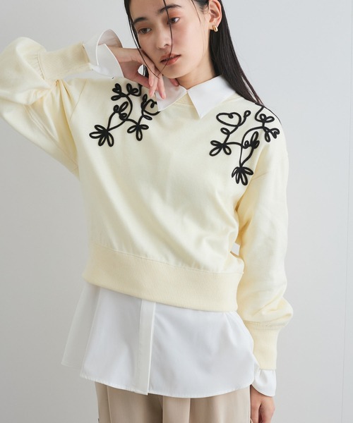 VIS（ビス）の「リーフコード刺繍ニットプルオーバー（ニット/セーター・レディース・ホワイト/ライトグレー/ネイビー・FREE）」の15枚目の写真
