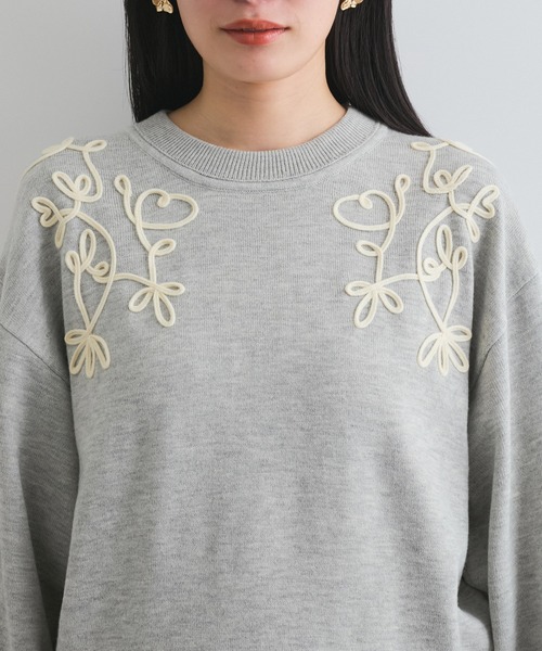 VIS（ビス）の「リーフコード刺繍ニットプルオーバー（ニット/セーター・レディース・ホワイト/ライトグレー/ネイビー・FREE）」の18枚目の写真