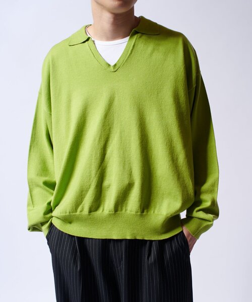 Lui's（ルイス）の「【Neucon/ニューコン】スキッパーショートワイドニットポロ（ニット/セーター・メンズ・ライム/ブラック/レッド・1/2）」の15枚目の写真