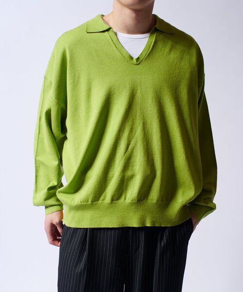 Lui's（ルイス）の「【Neucon/ニューコン】スキッパーショートワイドニットポロ（ニット/セーター・メンズ・ライム/ブラック/レッド・1/2）」の16枚目の写真