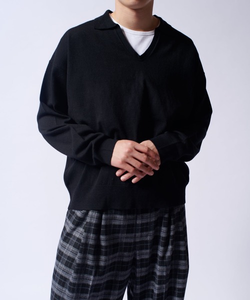 Lui's（ルイス）の「【Neucon/ニューコン】スキッパーショートワイドニットポロ（ニット/セーター・メンズ・ライム/ブラック/レッド・1/2）」の5枚目の写真