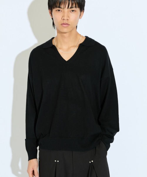 Lui's（ルイス）の「【Neucon/ニューコン】スキッパーショートワイドニットポロ（ニット/セーター・メンズ・ライム/ブラック/レッド・1/2）」の4枚目の写真