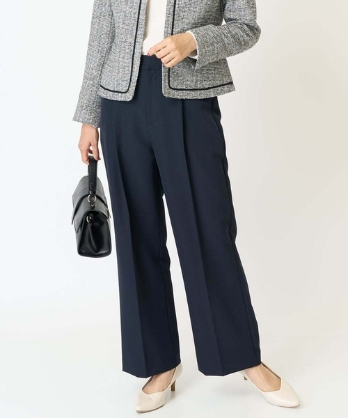 a.v.v（アーヴェヴェ）の「【洗える/イージーケア】ダブルクロスワイドストレートパンツ（スーツパンツ・レディース・ブラック/グレー系その他/ネイビー・40/34/42/38/36）」の3枚目の写真