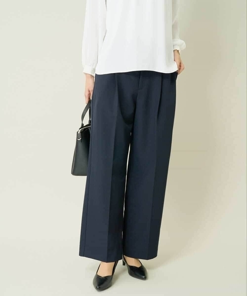 a.v.v（アーヴェヴェ）の「【洗える/イージーケア】ダブルクロスワイドストレートパンツ（スーツパンツ・レディース・ブラック/グレー系その他/ネイビー・40/34/42/38/36）」の4枚目の写真