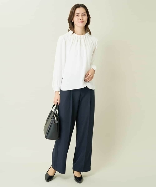 a.v.v（アーヴェヴェ）の「【洗える/イージーケア】ダブルクロスワイドストレートパンツ（スーツパンツ・レディース・ブラック/グレー系その他/ネイビー・40/34/42/38/36）」の5枚目の写真