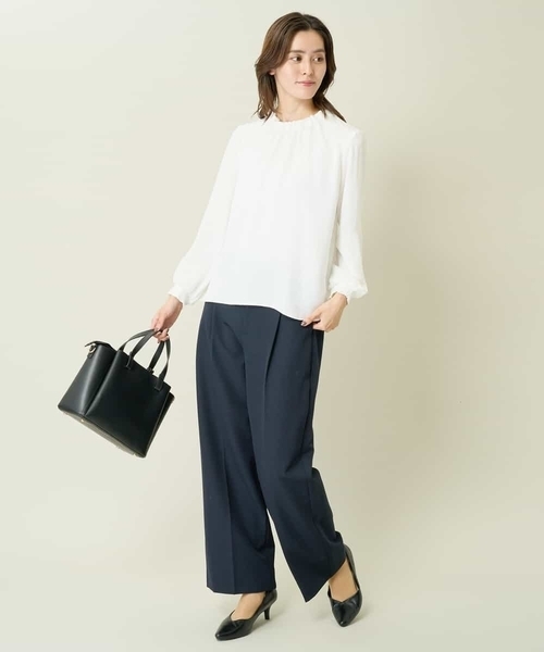 a.v.v（アーヴェヴェ）の「【洗える/イージーケア】ダブルクロスワイドストレートパンツ（スーツパンツ・レディース・ブラック/グレー系その他/ネイビー・40/34/42/38/36）」の7枚目の写真