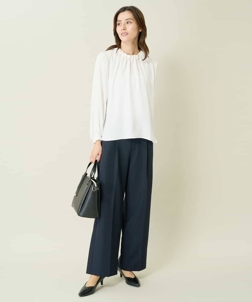 a.v.v（アーヴェヴェ）の「【洗える/イージーケア】ダブルクロスワイドストレートパンツ（スーツパンツ・レディース・ブラック/グレー系その他/ネイビー・40/34/42/38/36）」の8枚目の写真