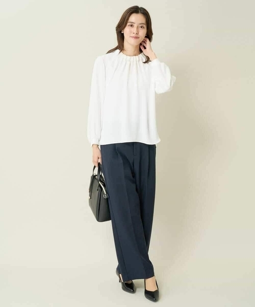 a.v.v（アーヴェヴェ）の「【洗える/イージーケア】ダブルクロスワイドストレートパンツ（スーツパンツ・レディース・ブラック/グレー系その他/ネイビー・40/34/42/38/36）」の9枚目の写真