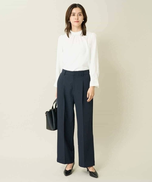 a.v.v（アーヴェヴェ）の「【洗える/イージーケア】ダブルクロスワイドストレートパンツ（スーツパンツ・レディース・ブラック/グレー系その他/ネイビー・40/34/42/38/36）」の12枚目の写真
