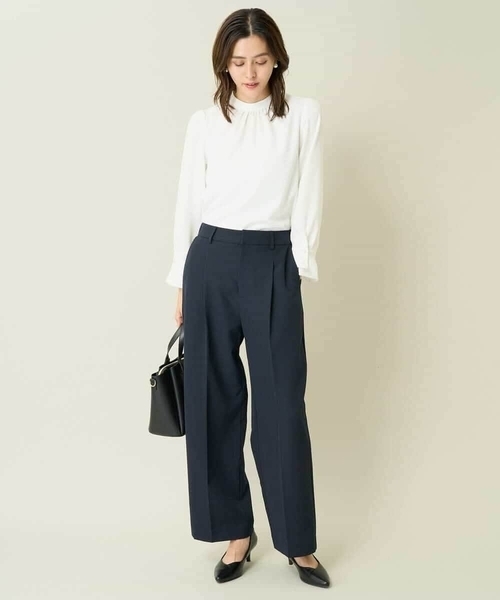 a.v.v（アーヴェヴェ）の「【洗える/イージーケア】ダブルクロスワイドストレートパンツ（スーツパンツ・レディース・ブラック/グレー系その他/ネイビー・40/34/42/38/36）」の13枚目の写真