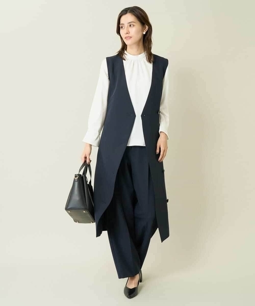 a.v.v（アーヴェヴェ）の「【洗える/イージーケア】ダブルクロスワイドストレートパンツ（スーツパンツ・レディース・ブラック/グレー系その他/ネイビー・40/34/42/38/36）」の16枚目の写真