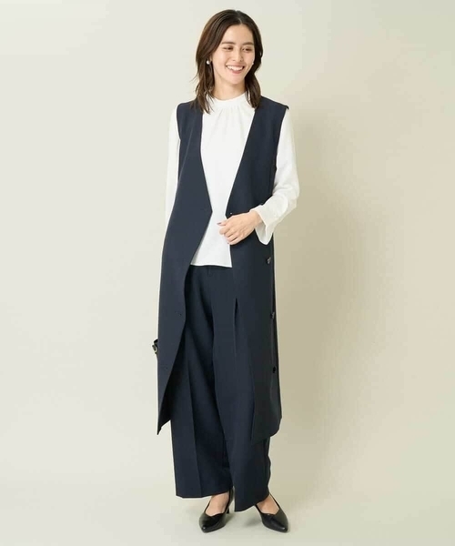 a.v.v（アーヴェヴェ）の「【洗える/イージーケア】ダブルクロスワイドストレートパンツ（スーツパンツ・レディース・ブラック/グレー系その他/ネイビー・40/34/42/38/36）」の17枚目の写真