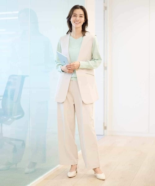 ワイドストレートパンツ 洗える/イージーケア】ダブルクロスワイドストレートパンツ