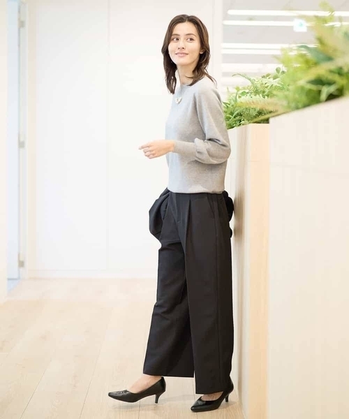 セール】【洗える/イージーケア】ダブルクロスワイドストレートパンツ