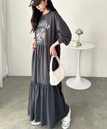 《FIRSTMOODコラボ》ピグメント風グラフィックティアードワンピ―ス