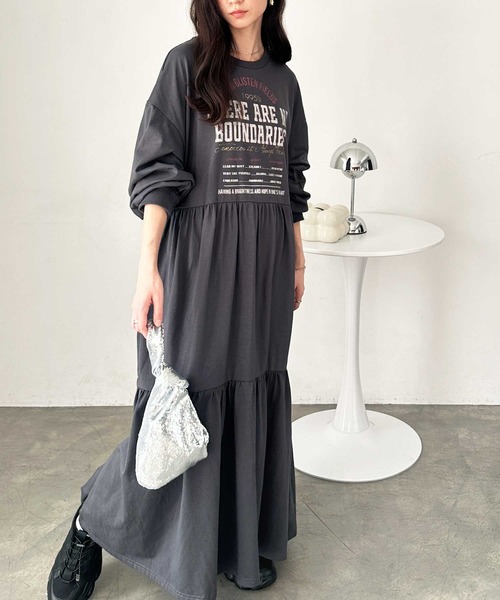 FIRST MOOD（ファーストムード）の「《FIRSTMOODコラボ》ピグメント風グラフィックティアードワンピ―ス（ワンピース・レディース・チャコールグレー/チャコール/グレー系その他・LARGE/MEDIUM）」の11枚目の写真