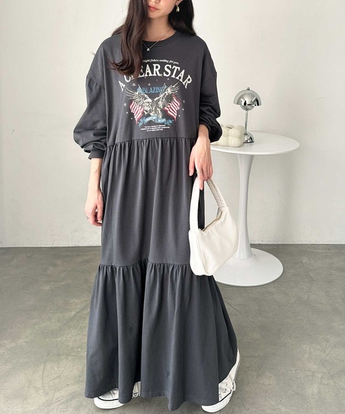 FIRST MOOD（ファーストムード）の「《FIRSTMOODコラボ》ピグメント風グラフィックティアードワンピ―ス（ワンピース・レディース・チャコールグレー/チャコール/グレー系その他・LARGE/MEDIUM）」の14枚目の写真