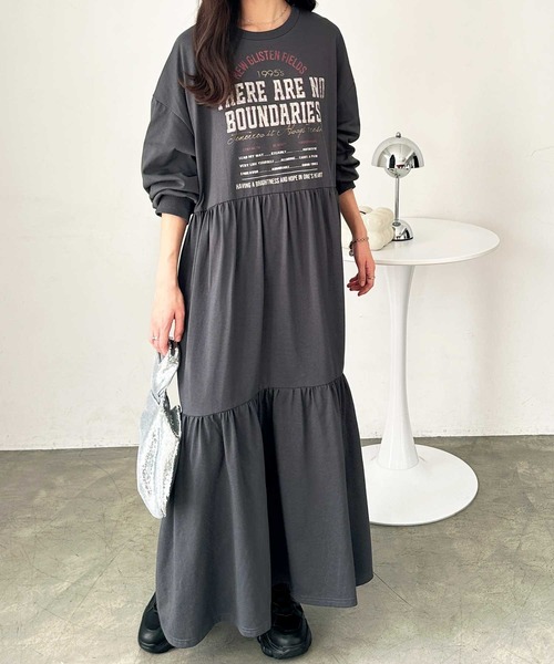 FIRST MOOD（ファーストムード）の「《FIRSTMOODコラボ》ピグメント風グラフィックティアードワンピ―ス（ワンピース・レディース・チャコールグレー/チャコール/グレー系その他・LARGE/MEDIUM）」の9枚目の写真