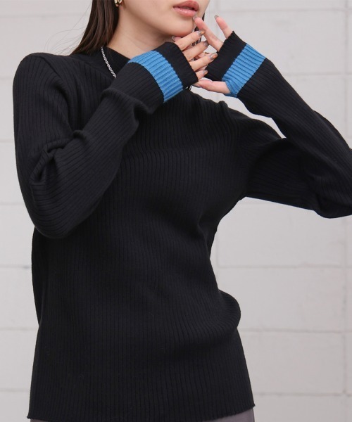 Bab(バブ)の「袖ラインベーシックリブニット(ニット/セーター・レディース・アイボリー/ブラック/チャコールグレー/ピンク/A・FREE)」の3枚目の写真