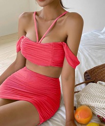 NANEA（ナネア）の「シャーリングシアーオフショルダートップス＆スカート　2点セットスイムウェア（水着）」