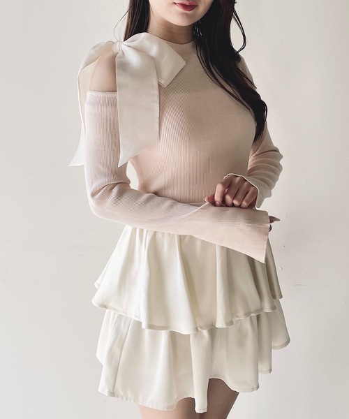 NOMAE（ノーマエ）の「ワンショルダーオープンリボンニット（ニット/セーター・レディース・ライトピンク/ブラック/ホワイト/グレー・FREE）」の6枚目の写真