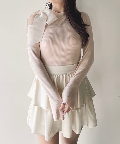 NOMAE（ノーマエ）の「ワンショルダーオープンリボンニット（ニット/セーター・レディース・ライトピンク/ブラック/ホワイト/グレー・FREE）」の5枚目の写真