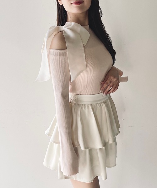 NOMAE（ノーマエ）の「ワンショルダーオープンリボンニット（ニット/セーター・レディース・ライトピンク/ブラック/ホワイト/グレー・FREE）」の7枚目の写真