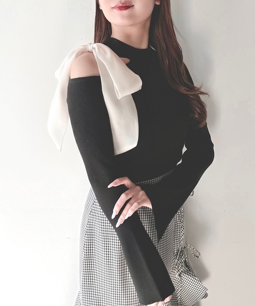 NOMAE（ノーマエ）の「ワンショルダーオープンリボンニット（ニット/セーター・レディース・ライトピンク/ブラック/ホワイト/グレー・FREE）」の22枚目の写真