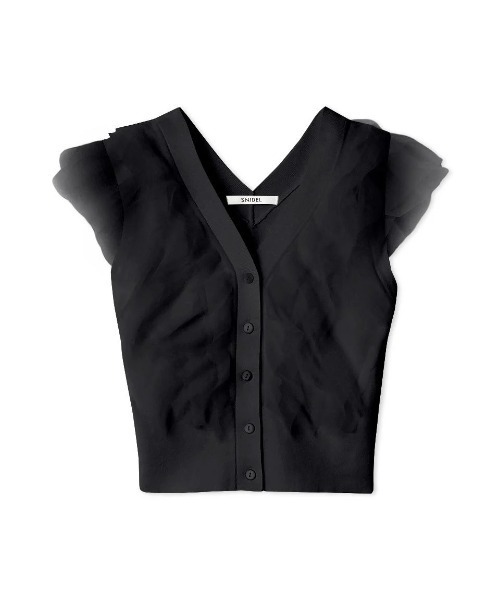 完売♡新作新品♡SNIDEL チュールフリルノースリニットプルオーバー♡ BLK チュールフリルノースリニットプルオーバー(ニット)｜トップス
