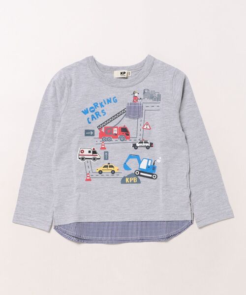 KP BOY（ケーピーボーイ）の「WORKINGCARSプリント長袖Tシャツ(80-120)（Tシャツ/カットソー・キッズ・クリーム/杢グレー・80ｃｍ/90cm/110cm/100cm/120cm）」の2枚目の写真