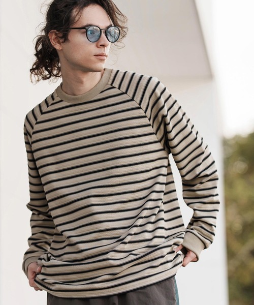 CAMBIO（カンビオ）の「mlt5075-ボーダースピンドルカットソー（Tシャツ/カットソー・メンズ・ブラック/ベージュ/グリーン・M/L/XL）」の4枚目の写真