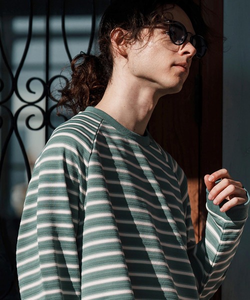 CAMBIO（カンビオ）の「mlt5075-ボーダースピンドルカットソー（Tシャツ/カットソー・メンズ・ブラック/ベージュ/グリーン・M/L/XL）」の12枚目の写真