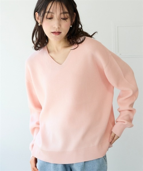 nissen（ニッセン）の「マシュマロニット畦編みオーバーサイズVネックトップス＜大きいサイズ有＞（ニット/セーター・レディース・杢グレー/ブラック/ベージュ/ライム/ピンク・3L/S/M/L/LL）」の5枚目の写真