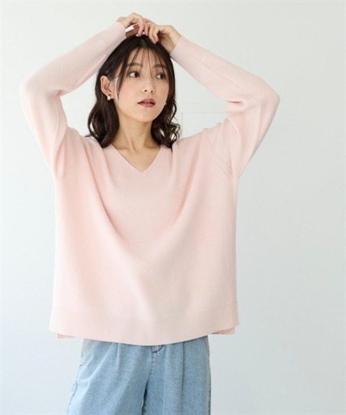 nissen（ニッセン）の「マシュマロニット畦編みオーバーサイズVネックトップス＜大きいサイズ有＞（ニット/セーター・レディース・杢グレー/ブラック/ベージュ/ライム/ピンク・3L/S/M/L/LL）」の14枚目の写真