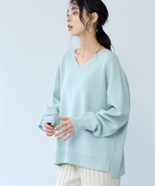 nissen（ニッセン）の「マシュマロニット畦編みオーバーサイズVネックトップス＜大きいサイズ有＞（ニット/セーター・レディース・杢グレー/ブラック/ベージュ/ライム/ピンク・3L/S/M/L/LL）」の11枚目の写真