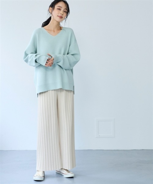 nissen（ニッセン）の「マシュマロニット畦編みオーバーサイズVネックトップス＜大きいサイズ有＞（ニット/セーター・レディース・杢グレー/ブラック/ベージュ/ライム/ピンク・3L/S/M/L/LL）」の12枚目の写真